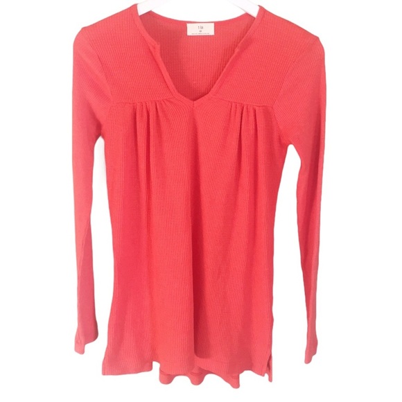T.LA. Anthropologie Waffle Knit Henley Tunic Top With V Cut Orange Sz XS - Picture 3 of 14